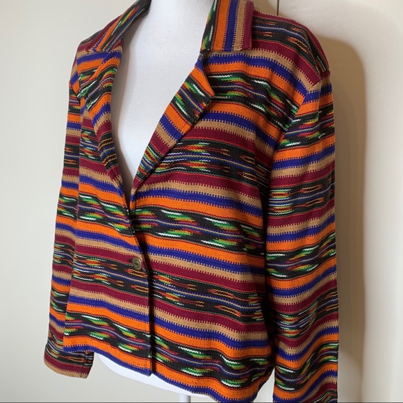 VINTAGE BLAZER COLORFUL GEOMETRIC PRINT - Picture 2 of 13